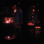 Dark close-up of Sovtek 5AR4, JAN 12AT7, and SED KT88s